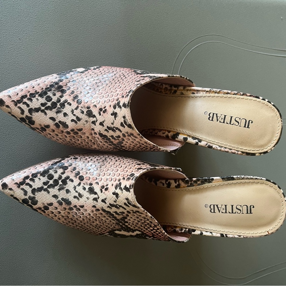 Faux Snakeskin Mules